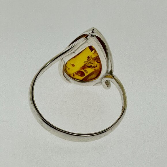 925 Sterling Silver Amber Teardrop Ring - Size 9.5 - Picture 13 of 15